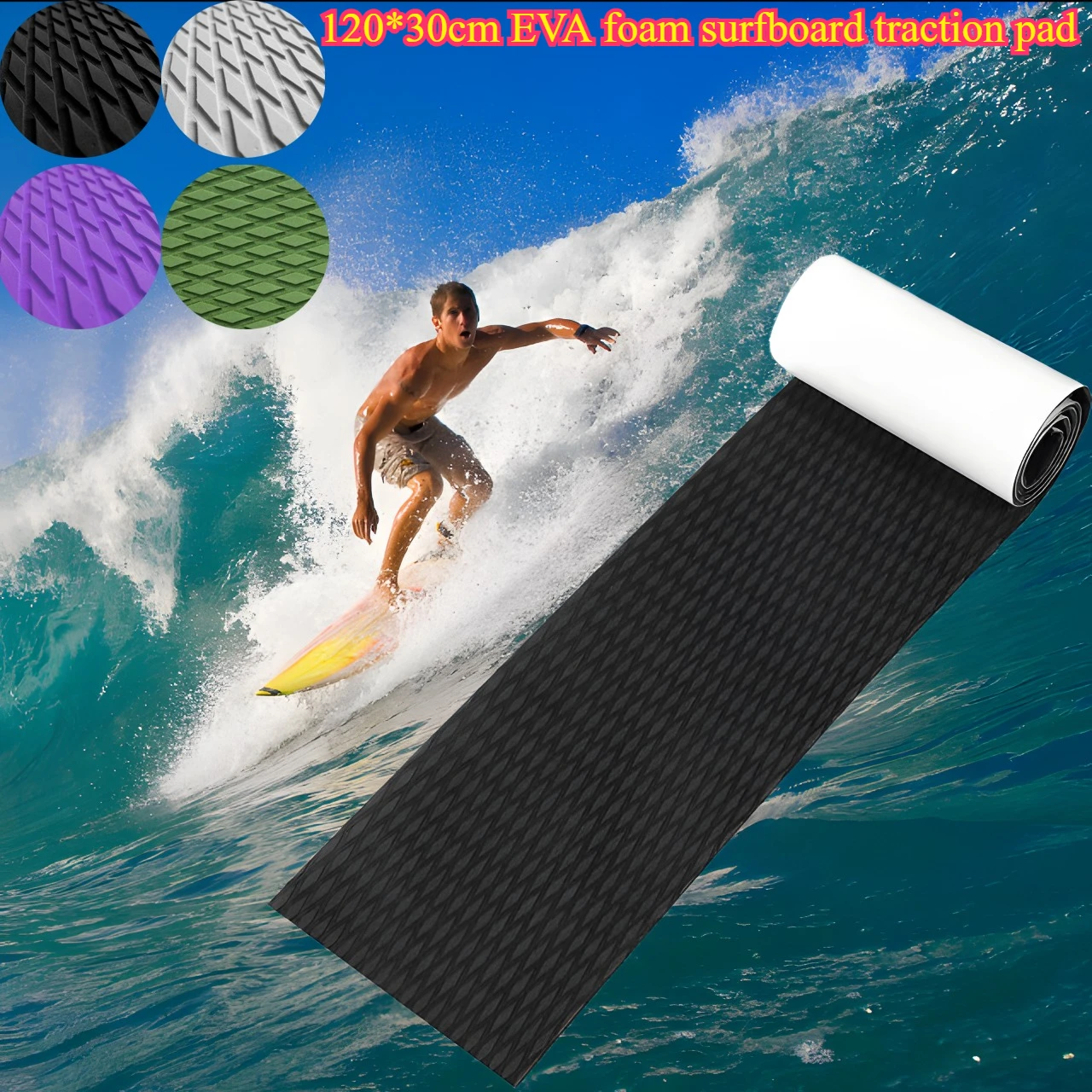 

120*30cm EVA Foam Surfboard Traction Pad Diamond Non-slip Deck Pad Grip Mat Strong 3M Self-Adhesive Traction Pad SUP Skimboards