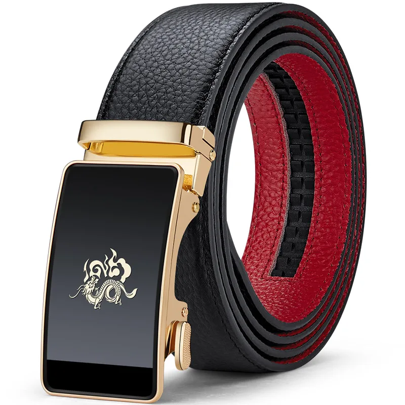 

VANNANBA Belt for Men Automatic Buckle Fashion Personalised Ratchet Belts ”Dragon“ Buckle Black Red