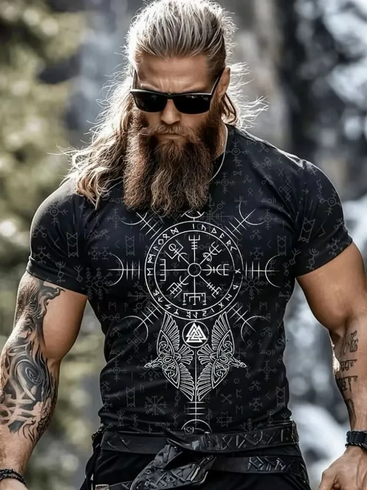 2026 Herren Viking T-Shirt 3D-Druck Nordischer Wolf Rabe Runen Keltischer Knoten Grafik Kurzarm-T-Shirts Vintage Casual Streetwear Tops – Detail 9