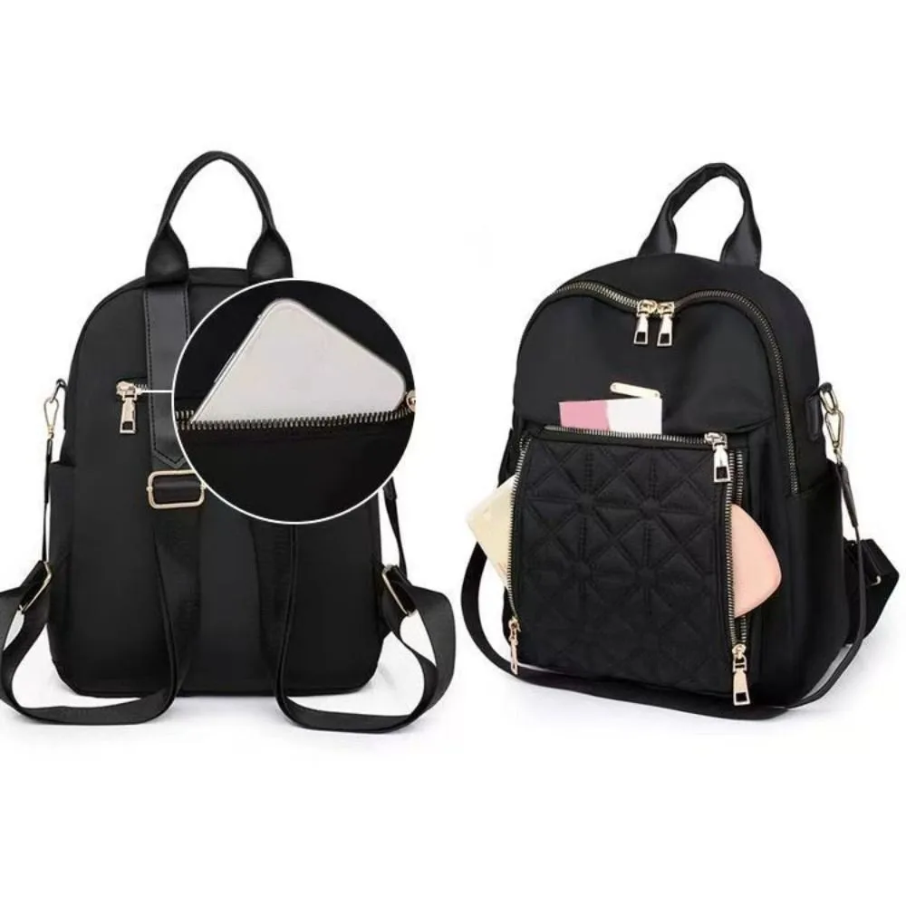 Oxford Cloth Simple Luxury Backpack Small Pack Multi-functional Solid Color Shoulder Bag Solid Color Handbag Retro Backpack