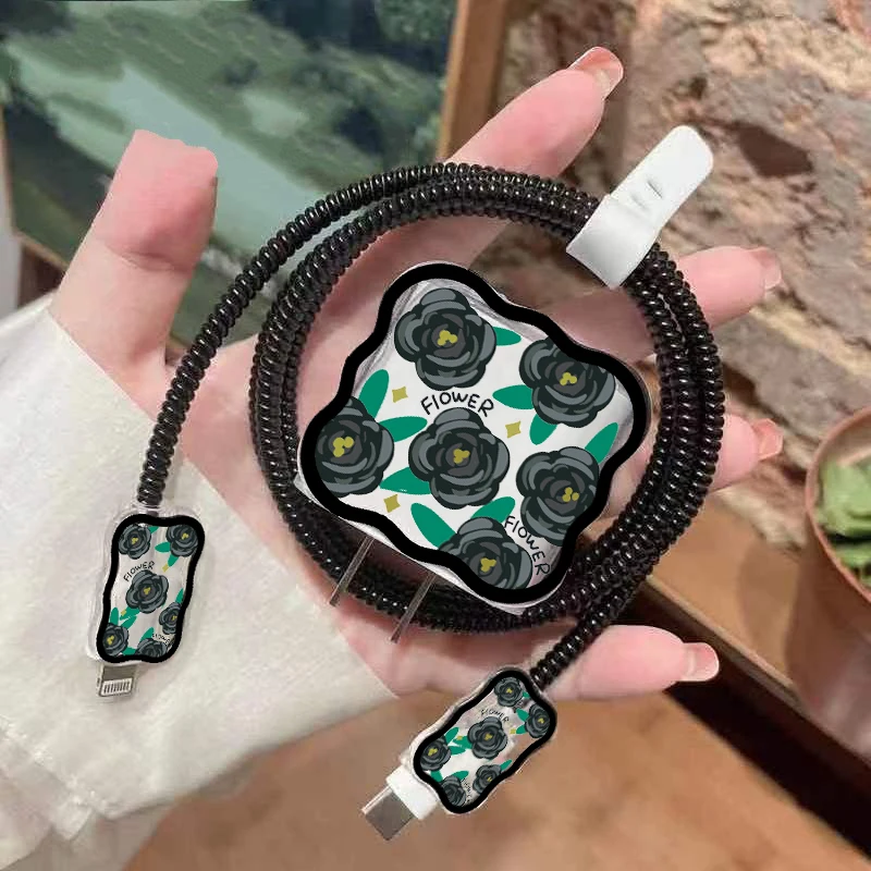 Cute Flower Case For Apple 18/20w Charger Protective Case is applicable To iPhone 11/13/12 Data Cable Head Bite Protector Shell