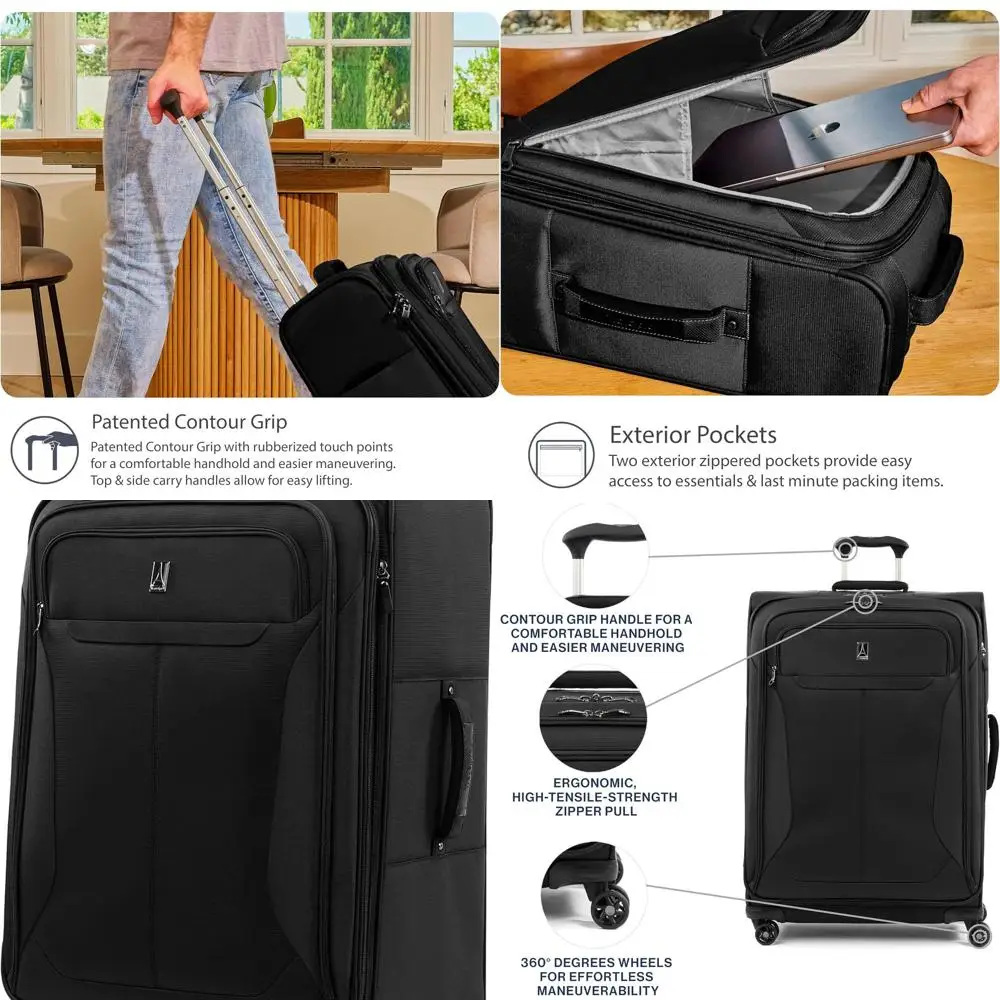 

29 Expandable Softside Luggage with 4 Spinner Wheels, Lightweight Large Suitcase, Black