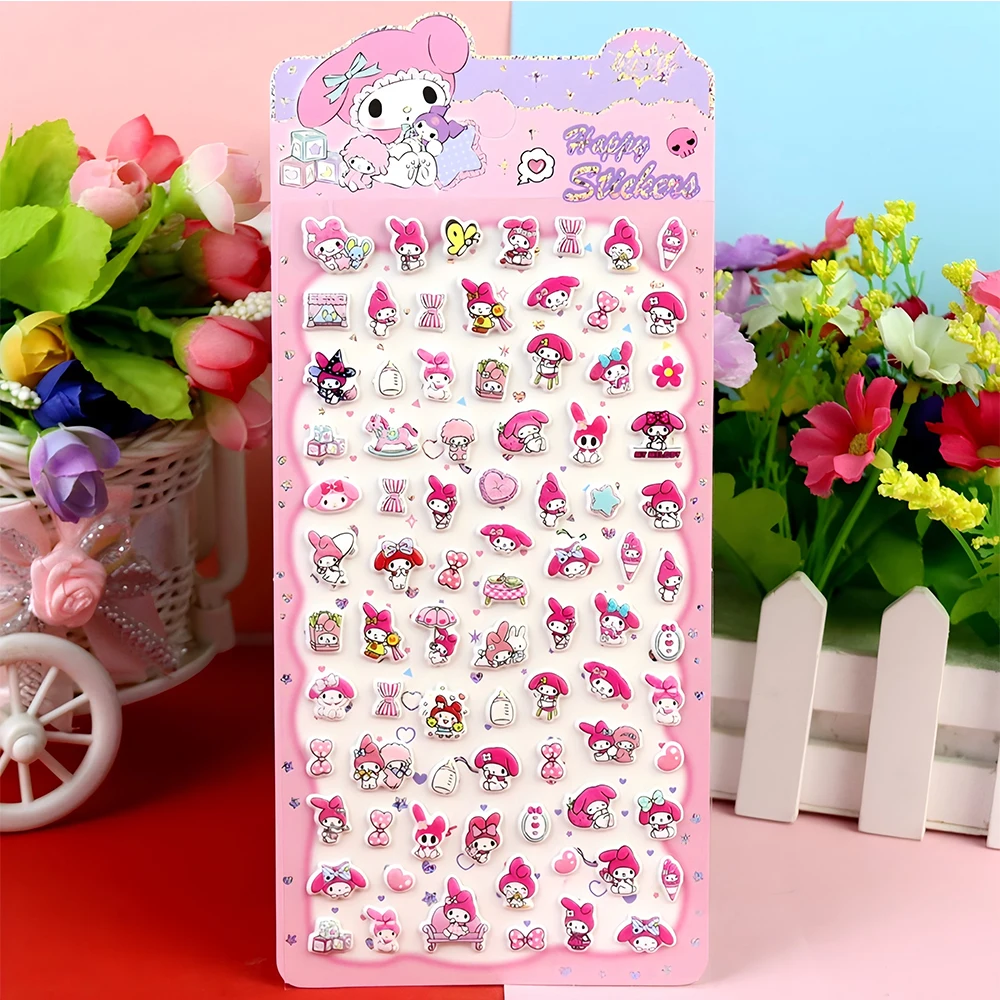 4pcs My Melody Cartoon Bubble Stickers Kawaii Decoration Sanrio 3D Puffy Decals Toys Cute DIY Journaling Diary Guitar