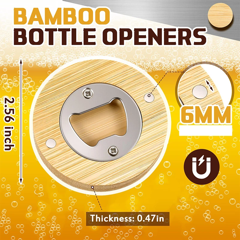 6 قطع فتاحات زجاجات مستديرة من الخيزران فتاحات بيرة من الخيزران #6