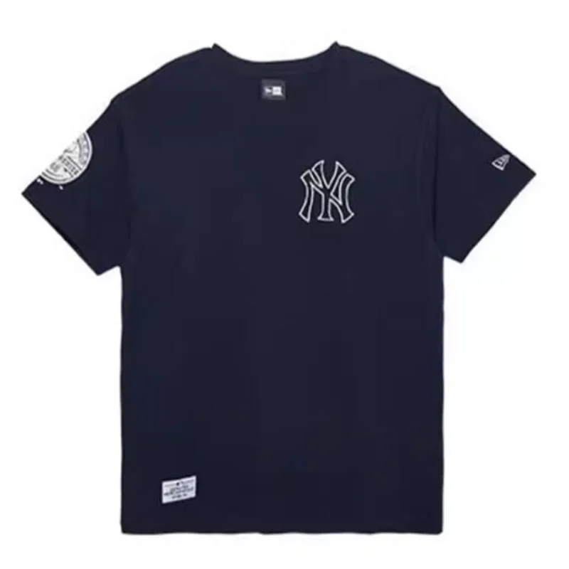 ニューエラ-mlb-レタープリント-ラウンドネック-半袖-tシャツ-男女兼用-ブルー