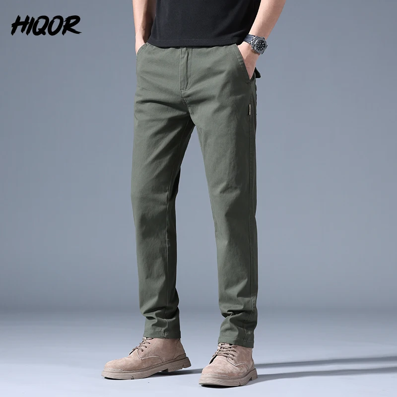 HIQOR Men's Armygreen Casual Trousers Spring Autumn New In Fashion Versatile Breathable Straight Baggy Pants Male Big Size 28-40