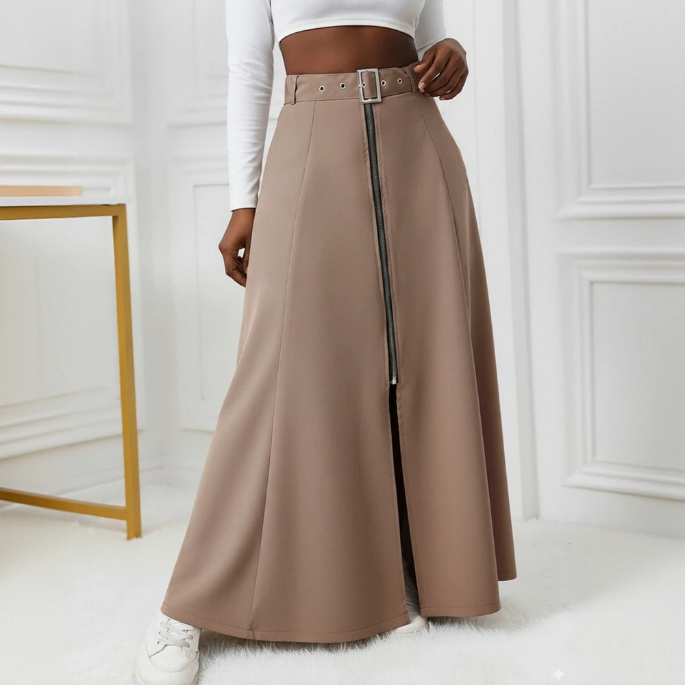 

Autumn Women's Casual Fit Midi A-Line Skirt Regular Waistline No Decoration Comfortable Length Fashionable Half Skirt
