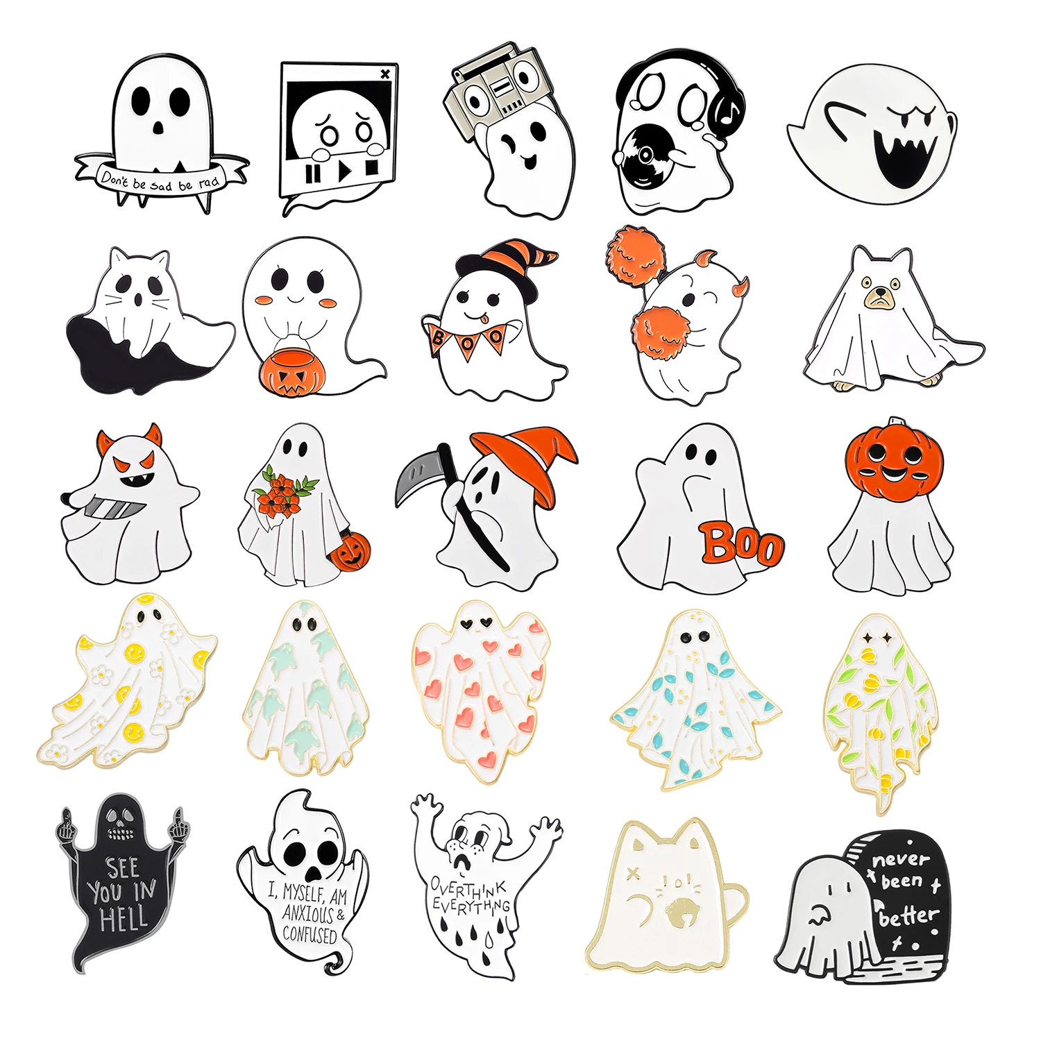 Ghost Brooch Ghost Cat Brooch Halloween Ghost Grave Clothing Accessories Backpack Brooch Badge Lapel Pins