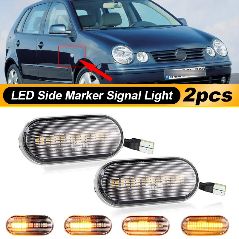 2pcs For VW Polo 9N 2001-2005 Polo 6N 1994-1999 Polo 6N2 1999-2001 Led Dynamic Side Marker Turn Signal Light Indicator Blinker