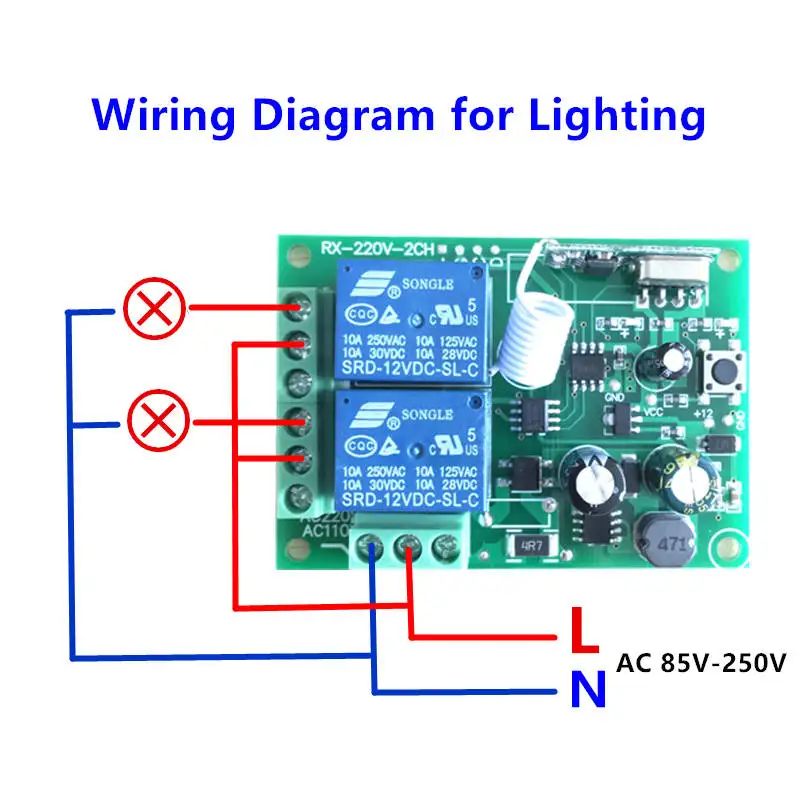 433 Mhz Universal Wireless Remote Control Switch AC 85V ~ 250V 110V 220V 2CH Relay Receiver Module and RF 433Mhz Remote Controls