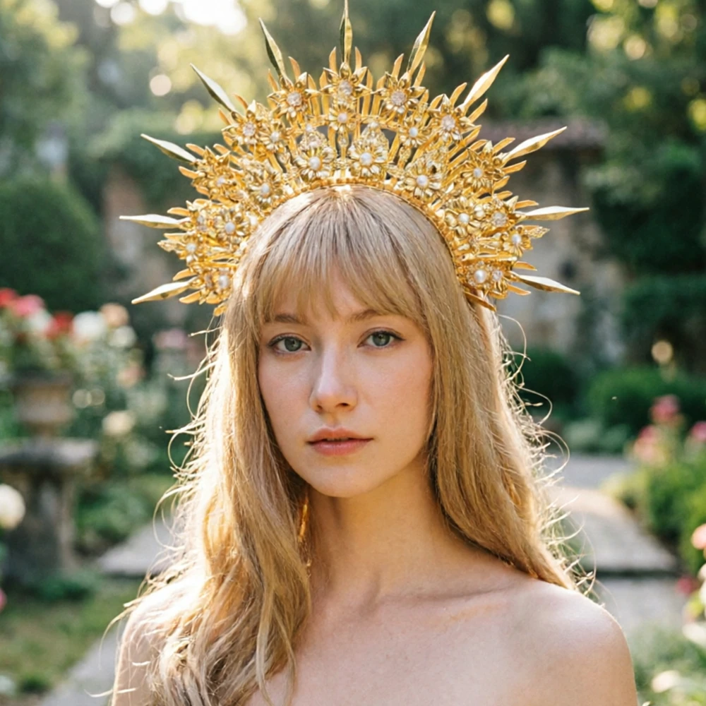 

Finished Lolita Tiara Crown Church Mary Sun Goddess Halo Crown Tiara Baroque Headpiece