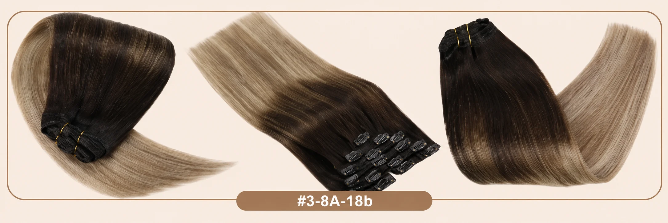VeSunny Clip-in-Haarverlängerungen, Echthaar, blonde Clip-in-Haarverlängerungen # 16/22 Echte Perücke mit doppeltem Schuss, seidig gerade – Detail 8