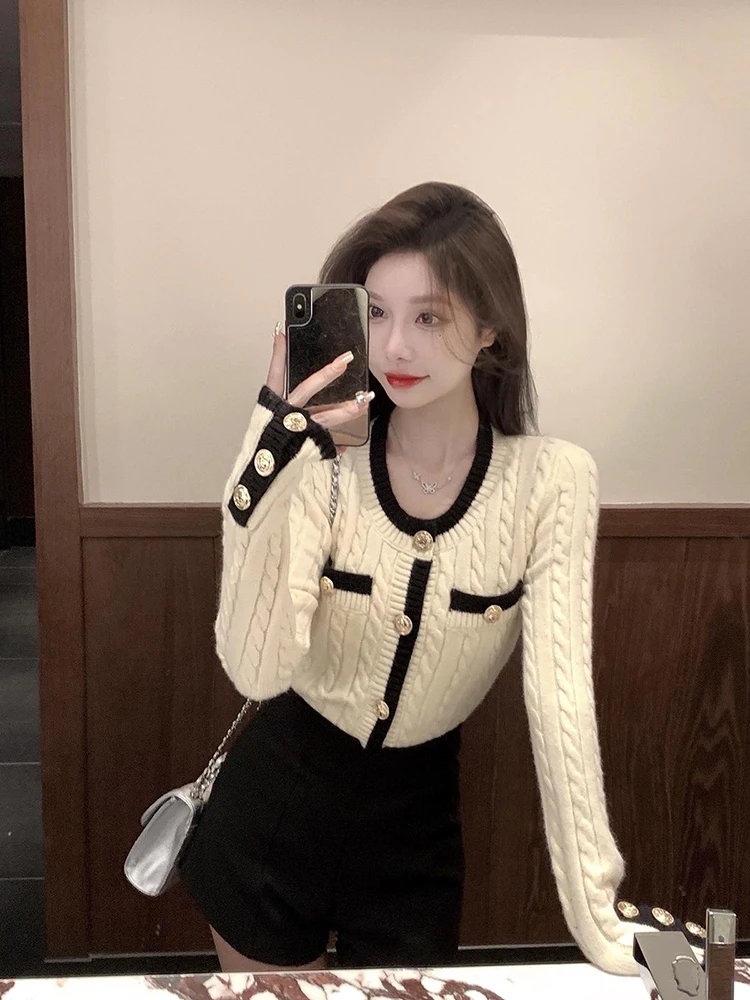 

Вязаный свитер-пальто Ele ort для женщин, приталенный, для ношения под одеждой, модный, для повседневной носки, однотонный, осенне-весенний сезон