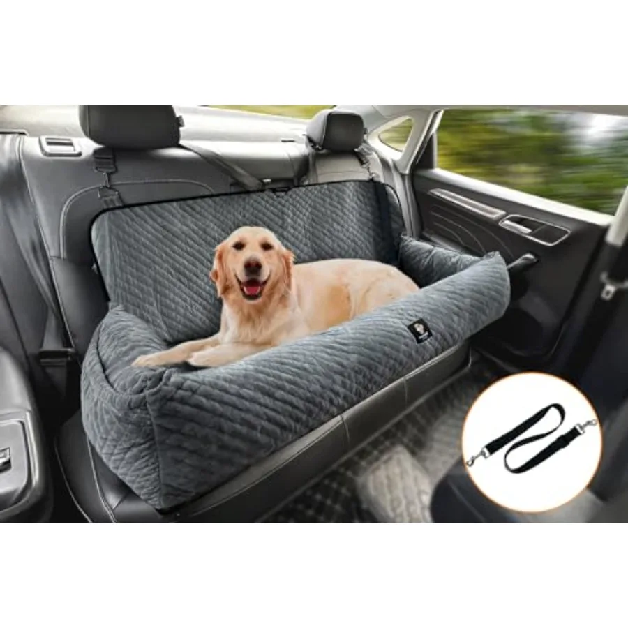 

Dog Car Seat for Large Dogs Under 100LBS, Gray Washable Polyester Pet Travel Safety Booster Seat with Super Soft Padding, Fits