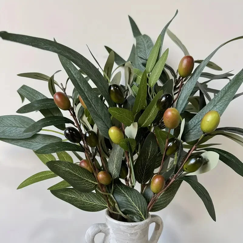 Lebensechte Olivenzweige, künstliche Olivenblätter und Olivenbeerenstiele, künstliche Pflanzen für Zuhause, Hochzeit, DIY-Dekoration, Weihnachtsfeier – Detail 2