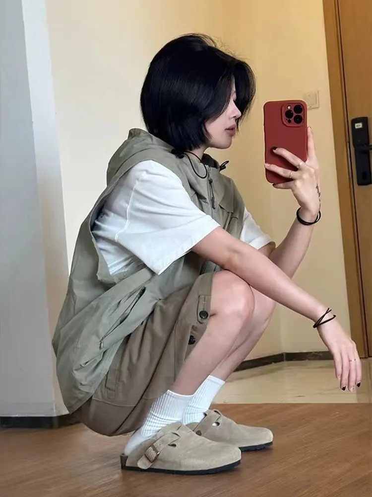 

Уличная рабочая одежда с капюшоном, жилет ex Texture Sensation Svel oulder Pad на молнии, функциональный Sle Jaet Youth Trend Spri...