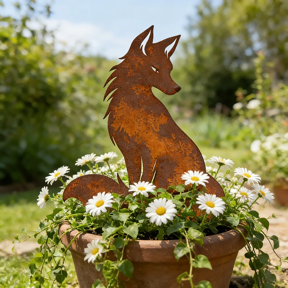 Brand Rustic Fox Wolf Silhouette Iron Art Garden Stake Weatherproof Forest Yard Decor Outdoor Lawn Wild Animal Landscape Ornamen