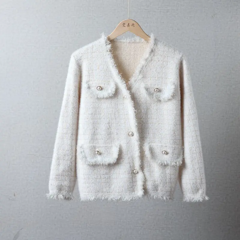 

New Knitted Cardigan Mink Versatile Coat Sweater Top