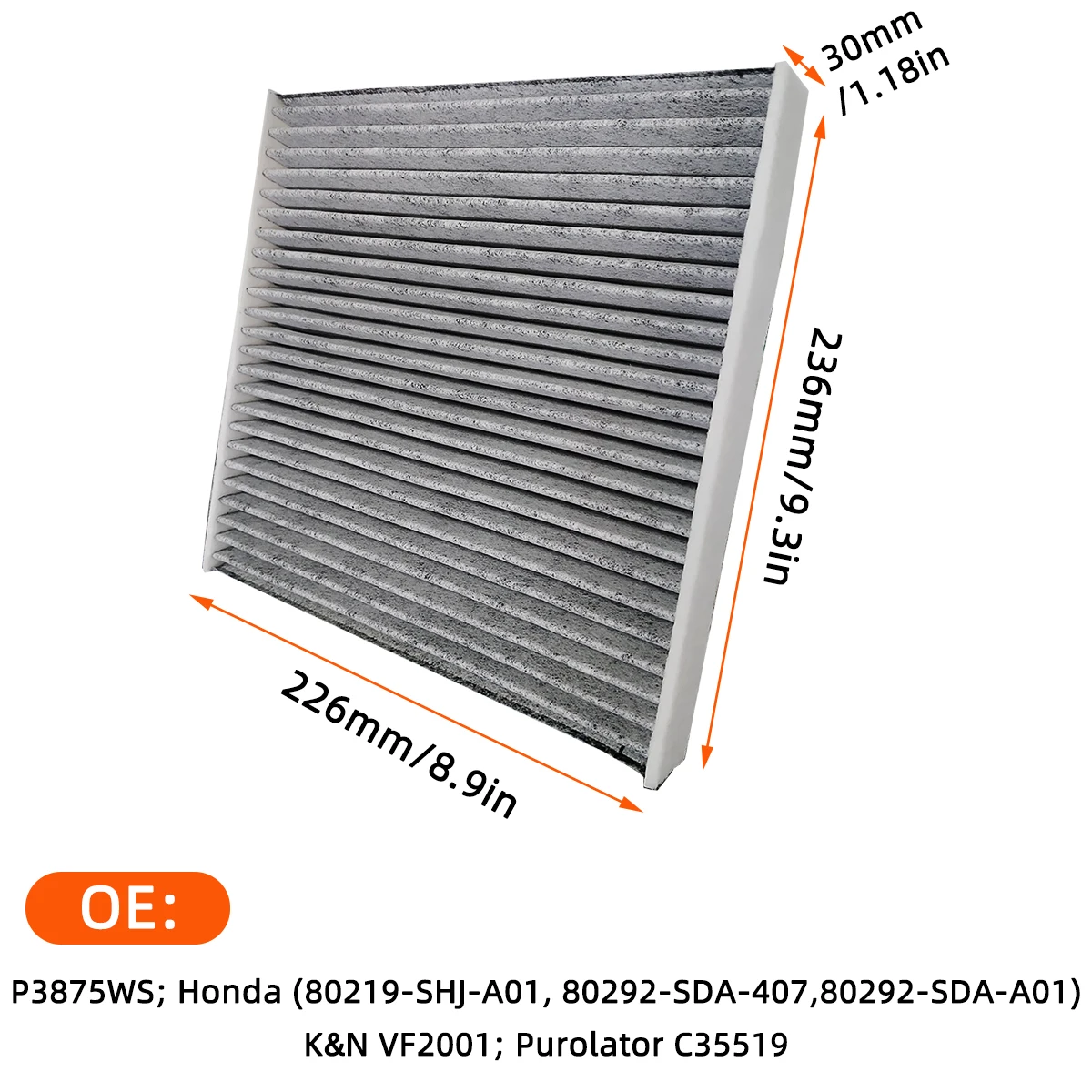 Car Cabin Air Filter for Honda Civic 2006-2015 Auto Filters Carbon Fiber P3875WS 80219-SHJ-A01 80292-SDA-407 80292-SDA-A01