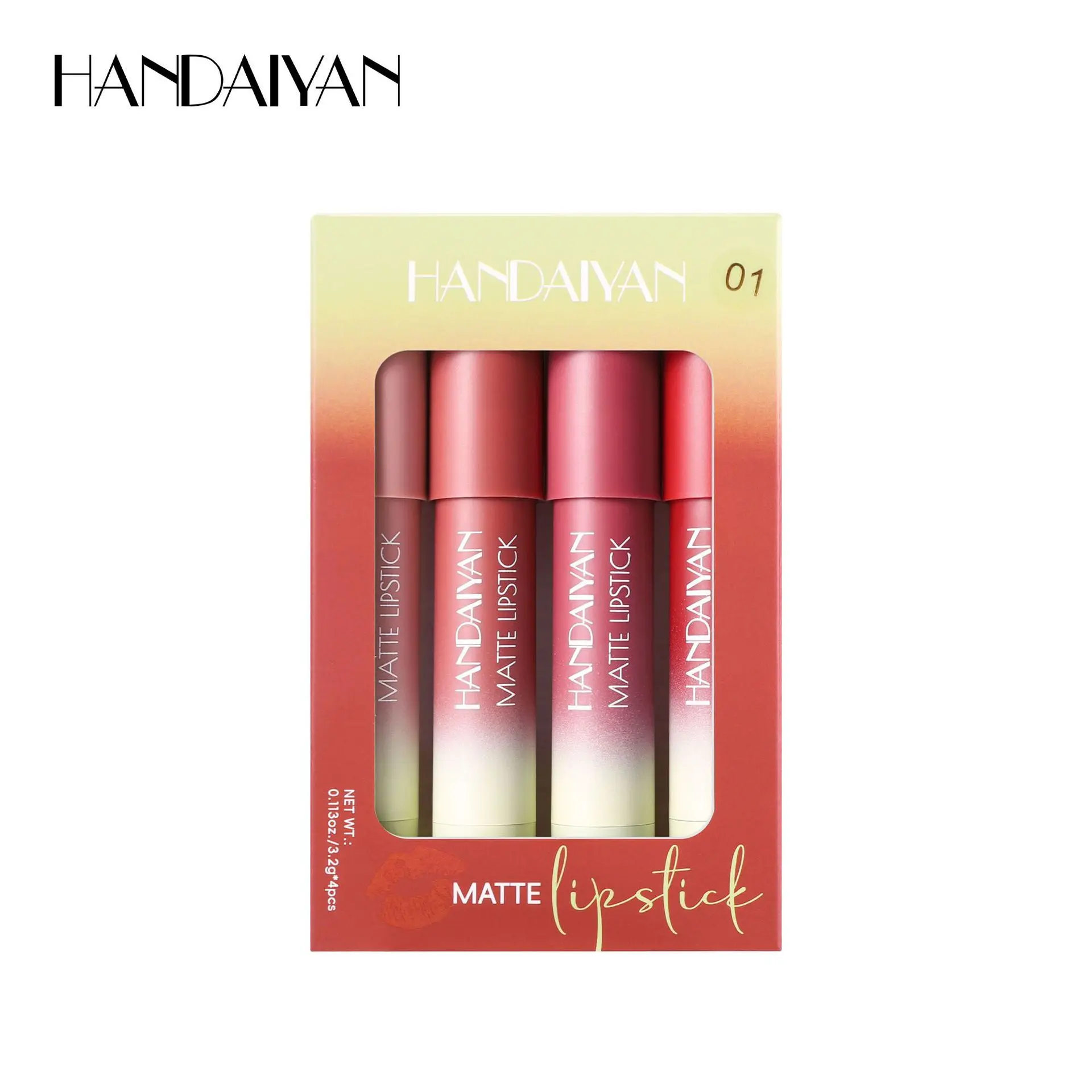 4-delige lipliner- en lippenstiftkrijtset, waterdichte matte overdrachtbestendige formule, definieert lippen en verbetert de teint