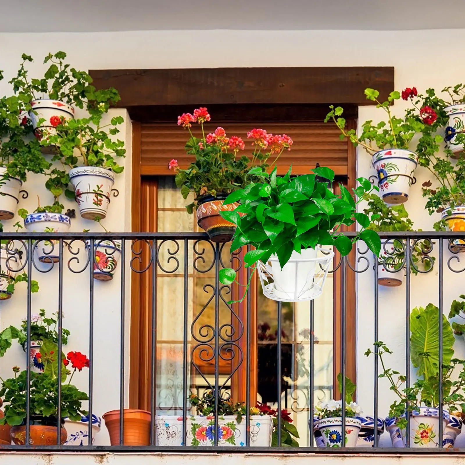 Rak Pajangan Pot Bunga Besi Tahan Lama Desain Gantung Dapat Dilepas Dekorasi Ruang Tamu Balkon Dalam Ruangan Luar Ruangan Rangka Kuat Panjang