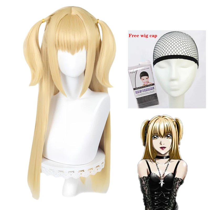 Anime Death note MisaMisa Cosplay Wig Misa Amane Long Blond Double Tails Heat Resistant Hair Hallowen Party Wigs + Wig Cap