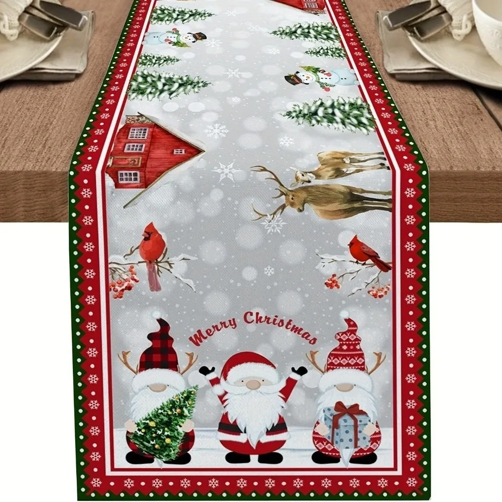Santa Claus Christmas Table Runner Snowflake Snowman Christmas Table Flag Desk Decor Reindeer Xmas Tablecloth Christmas