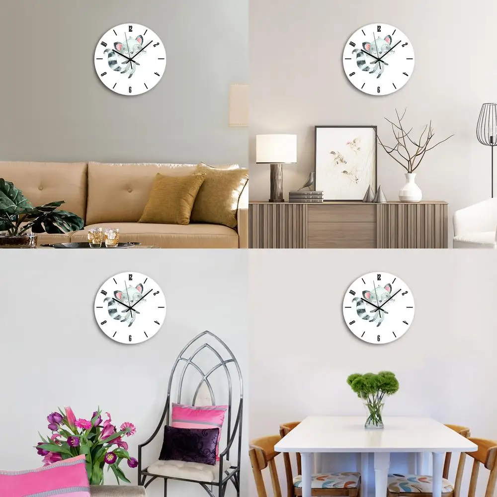 Smiling Raccoon Cute Cartoon Animal Pattern European Creative Decorative Clock Hot Seller on Amazon In Stock