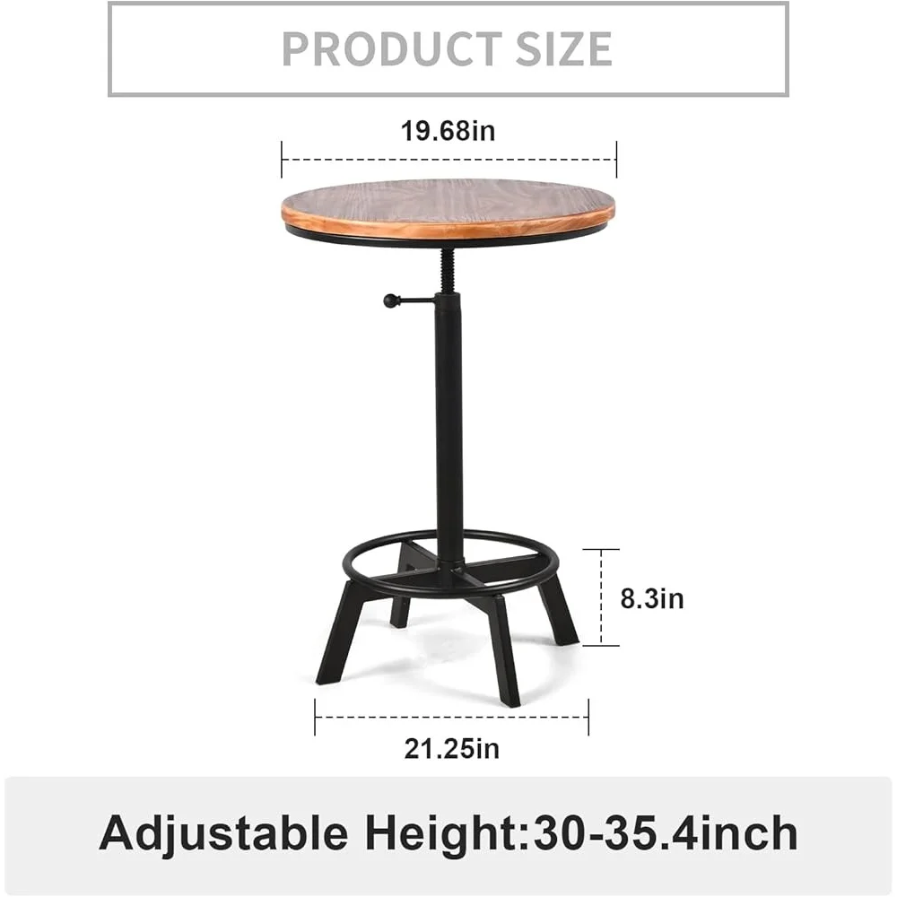 Height Adjustable Rustic Bar Table 360 Degree Swivel Bistro Pub Dining Cocktail Table Vintage Industrial Style Kitchen Office