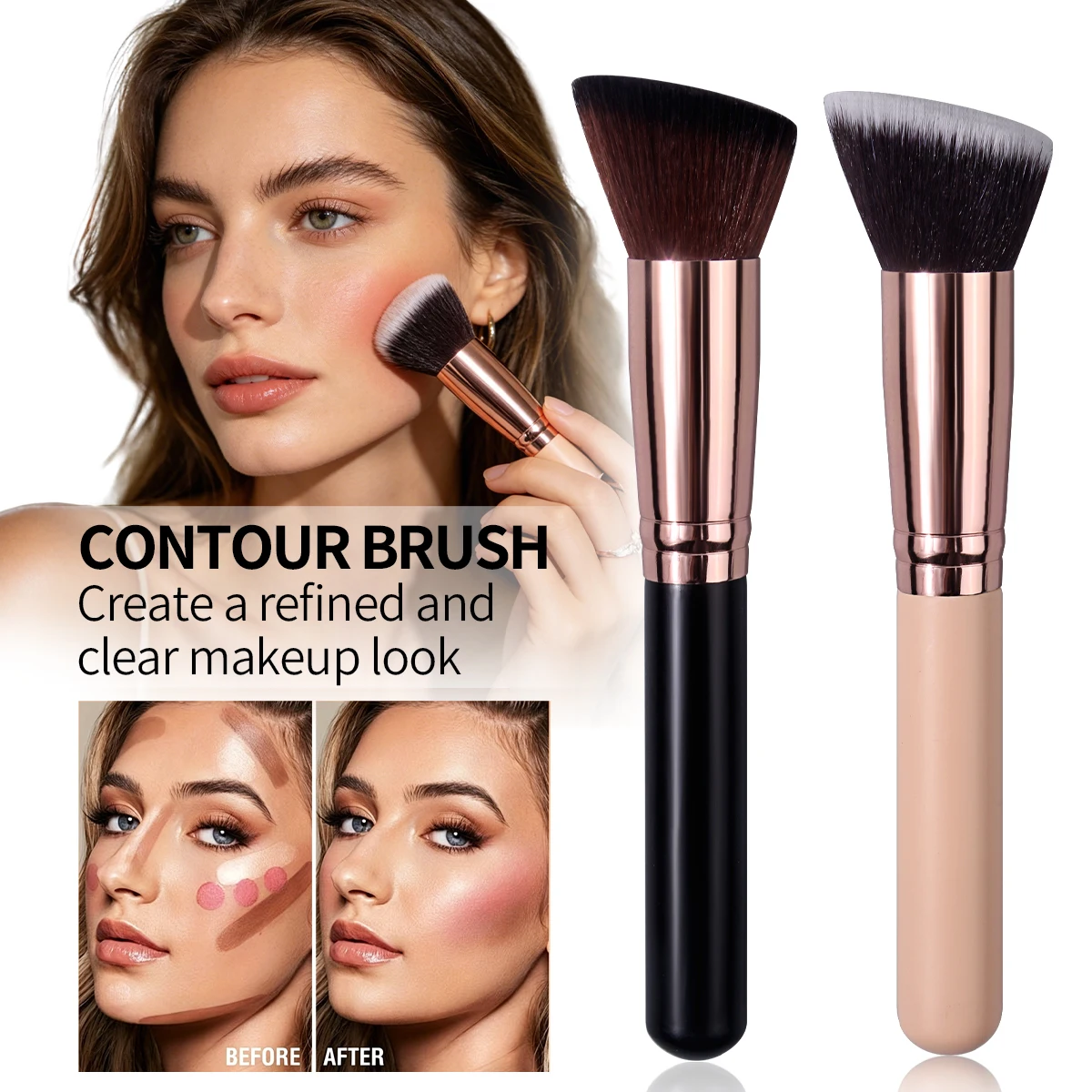 Professional Contour Brush,Black/Apricot,wooden handle,Angled Design for Sculpting,Highlighting&Creating Defined Makeup Looks