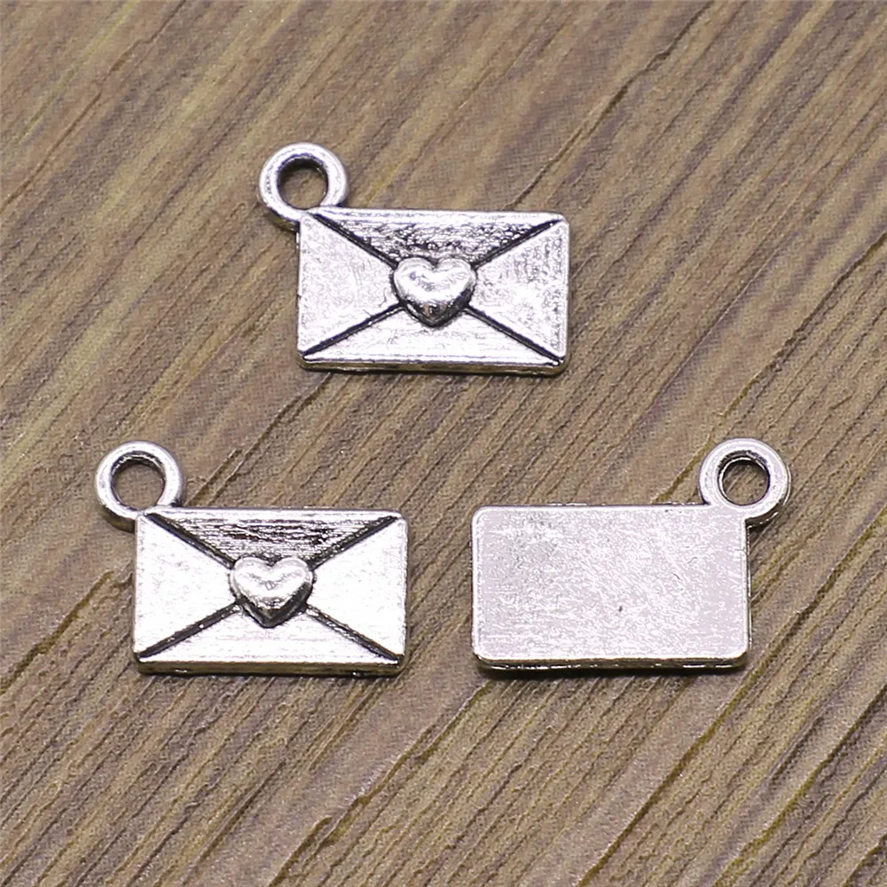 WYSIWYG 20pcs/lot Love Letter Charms Pendant DIY Metal Jewelry Making Antique Silver Color 9x12mm