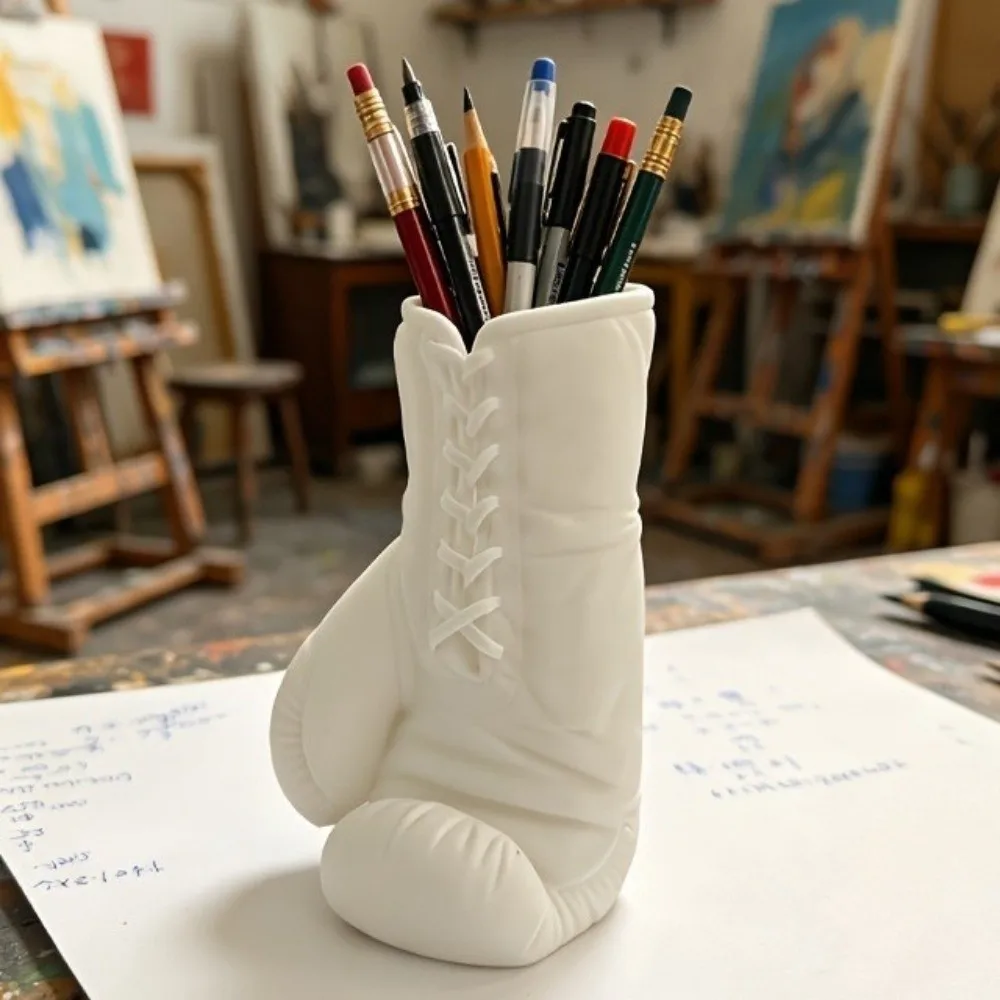 Unique 3D Printed Boxing Glove Shape Pen Holder Novelty Plastic Pen Organizer Stable Base Pencil Case Study Room