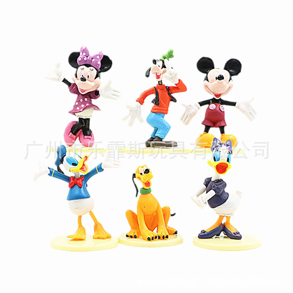 6Pcs/Set Disney Mickey Mouse Anime Figures Minnie Donald Duck Goofy Figurines Model Toys Fashion Decoration For Kids Xmas Gift