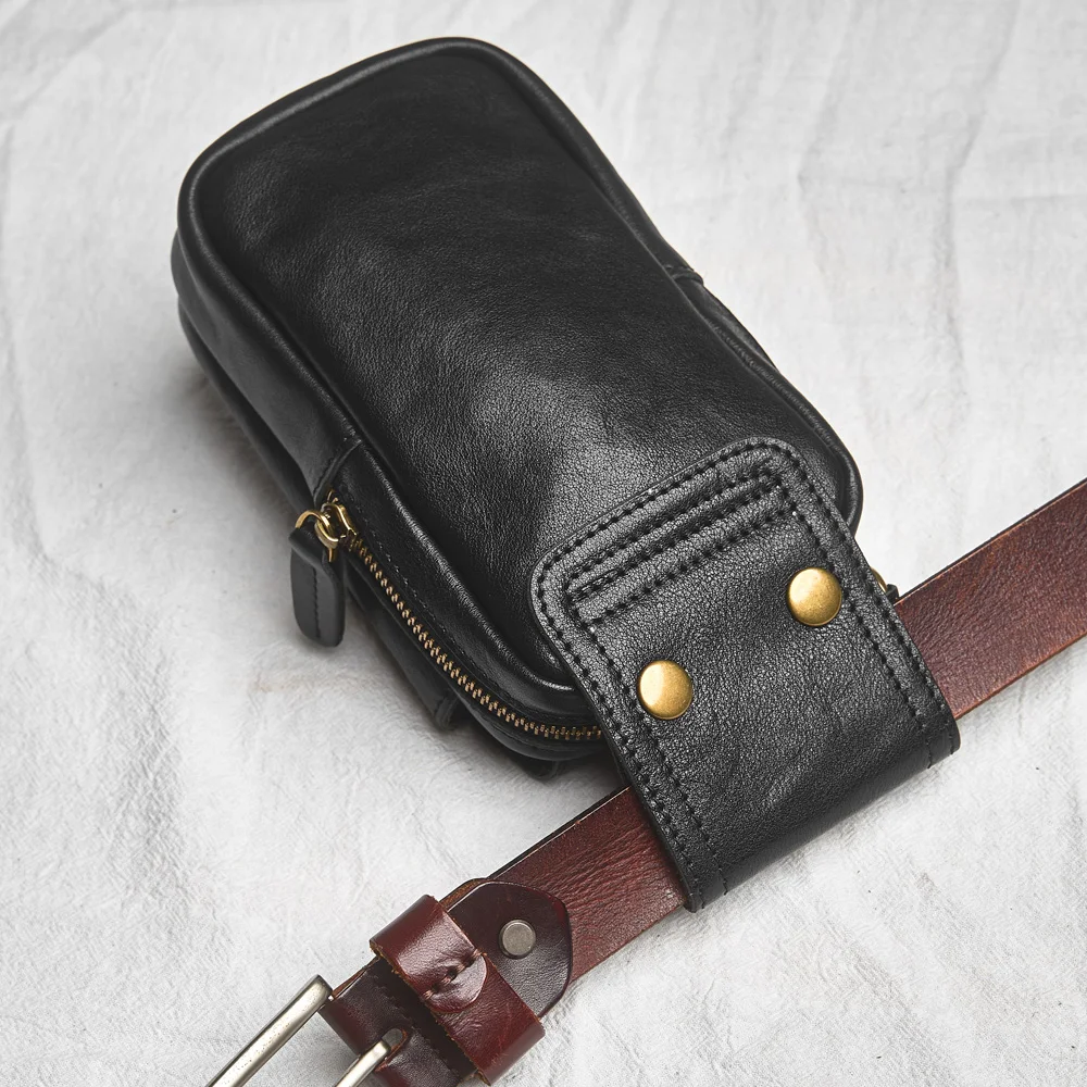 Nupugoo Echt leder Hüft tasche Herren Vintage Handy tasche Minit asche tragen Lederband mit Stift halter – Detail 17