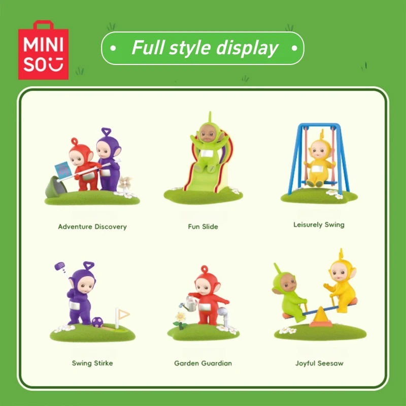 MINISO Teletubbies ماجيك آيلاند سلسلة صندوق أعمى لطيف تينكي وينكي نموذج الكرتون الحلي لعب الأطفال هدايا عيد الميلاد