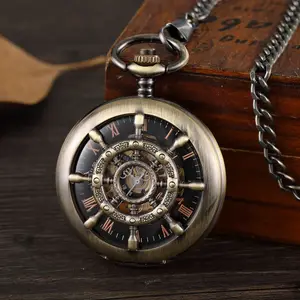 Vintage Luxury Mechanical Pocket Watch Men Xmas Gift Retro Hand-Winding Movement Roman Numerals Display Manual Pocket Timepiece