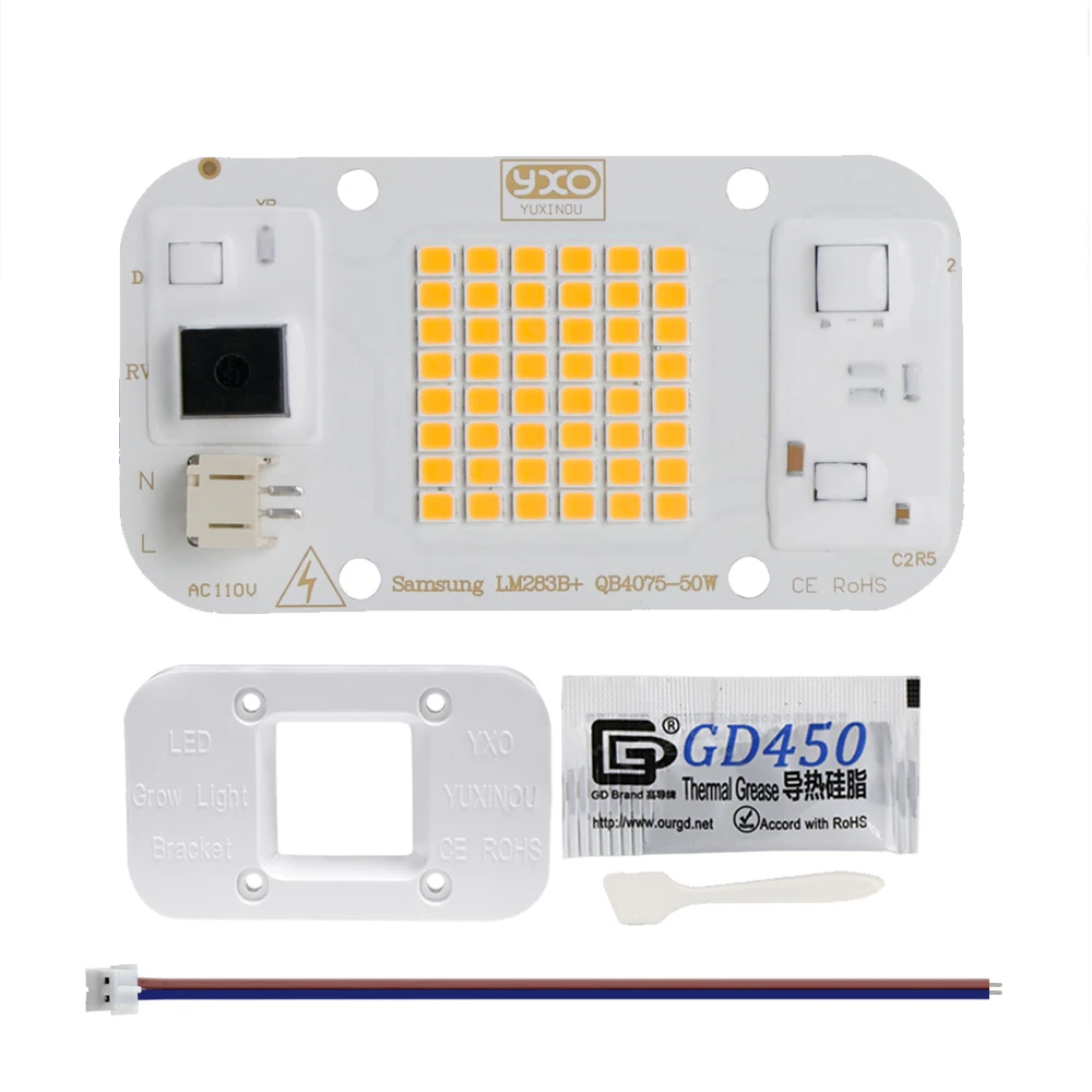 A hidroponia conduziu a lâmpada da espiga, ac 220v 50w, microplaqueta para a planta cresce, semente, flor, diy