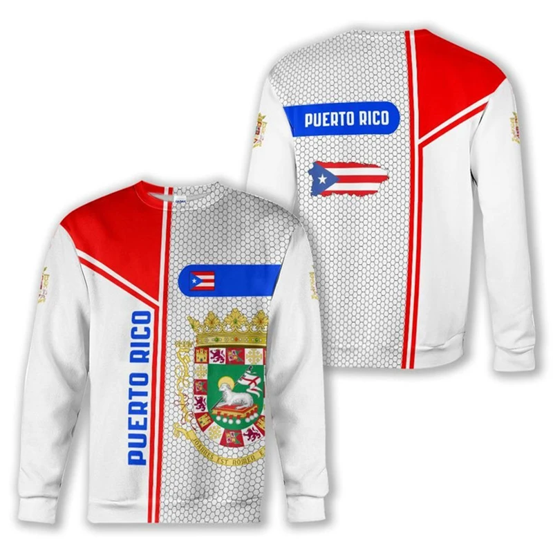 Puerto Rico Flag Graphic 3d Print Sweatshirt Men Fashion National Regional Element Unisex Casual Crewneck Pullovers Dropshipping