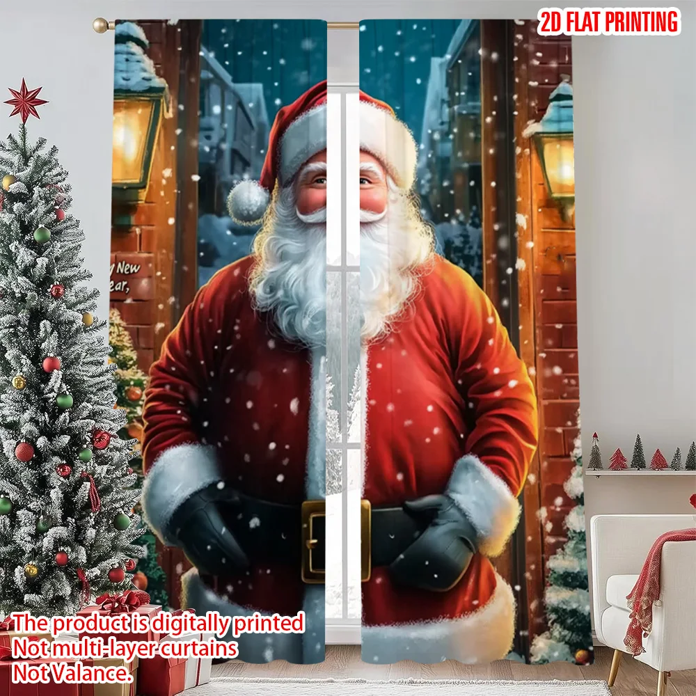 

2pcs 2D flat printing Merry Christmas Popular Window Drapes Father Christmas (2) Machine Washable Fabric Without Electricity