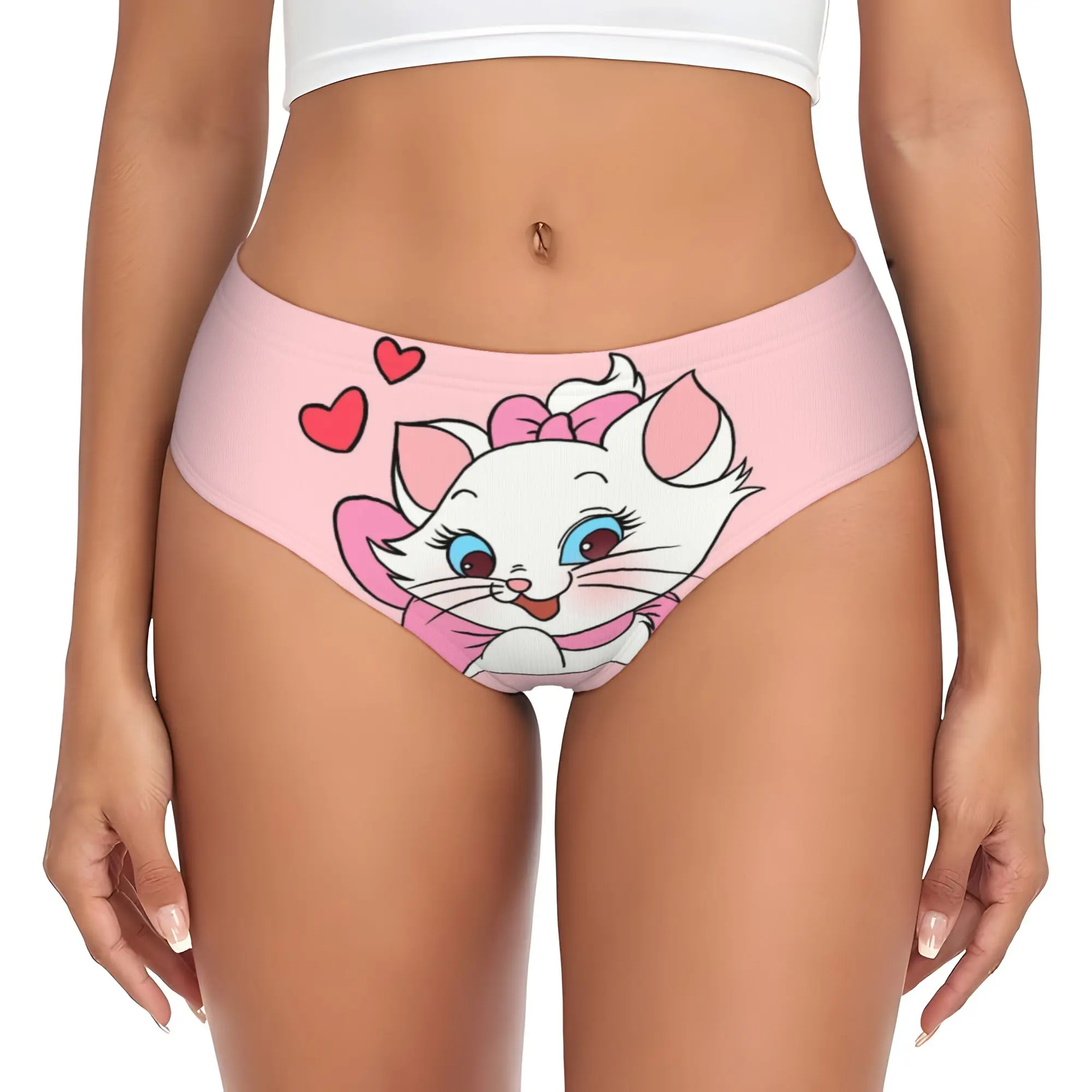 Custom M-Marie Cat Cartoon Briefs Underwear Women's Breathable Stretch Panties