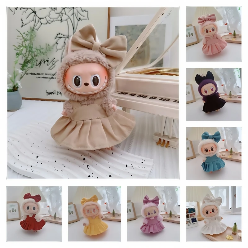 

Suitable for 17cm Labubu Doll Suspender Skirt Cute Plush Doll Bow Skirt DIY Clothing Accessories V1 V2 V3 Children's Toy Gifts