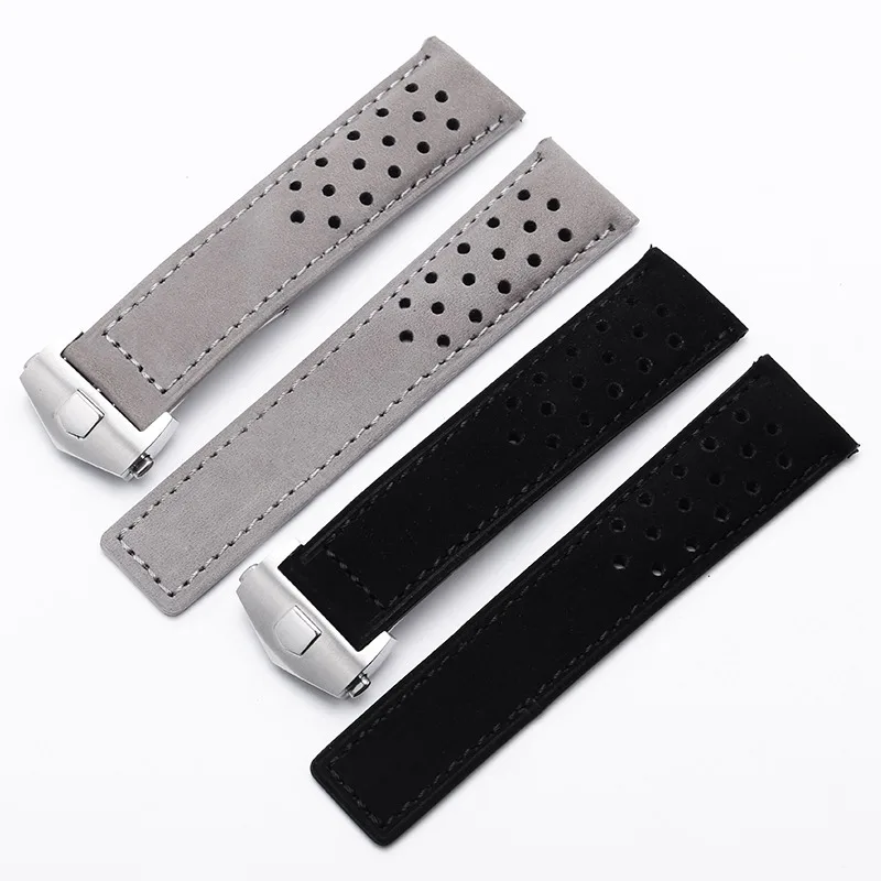 Real Calf Leather Suede Ventilate Watch Strap For Tag Heuer Aquaracer Carrera Watchband MONACO  Bracelet Men 20mm 22mm 24mm