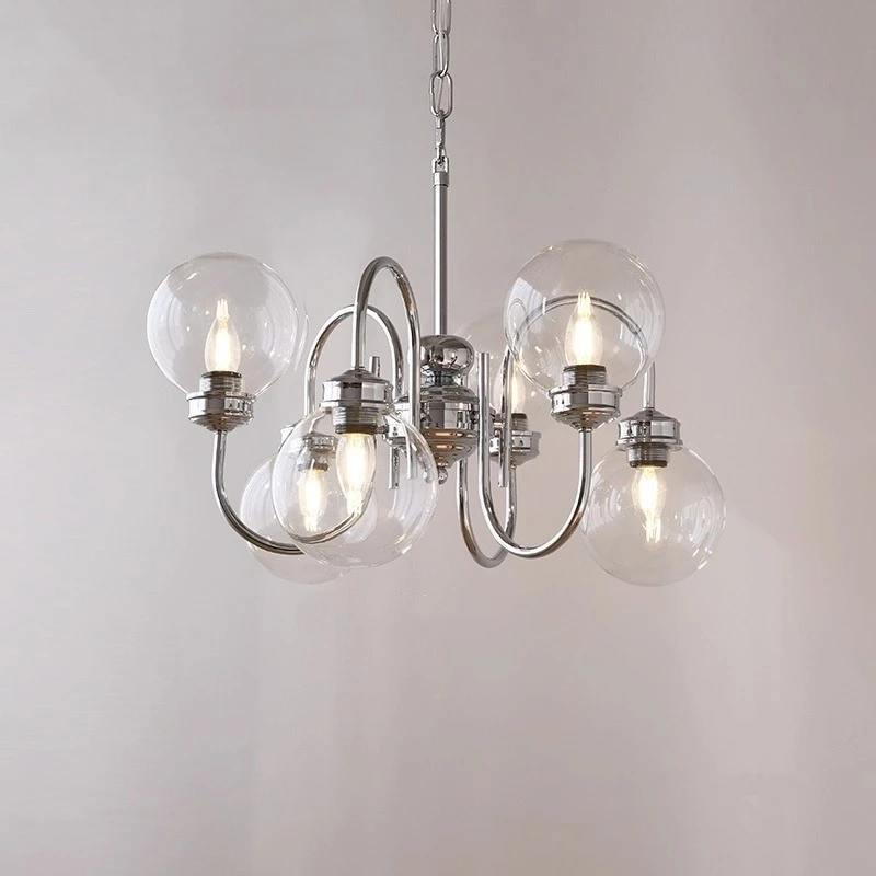 Italian Transparent Glass Chandeliers Curved Shape Wrought Iron Hanging Lamp Living Room Bedroom Restaurant Hotel Pendant Lights