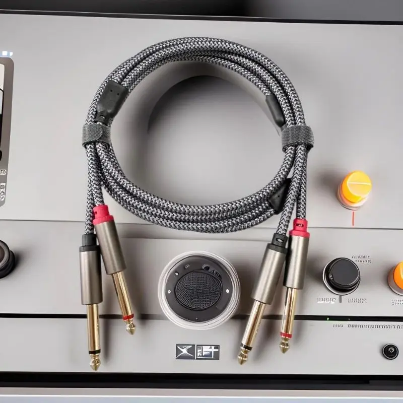 Double 6.35mm TS to Double 6.35m TS stereo interconnect plug-in cable, used for mixing console electronic piano guitar amplifier