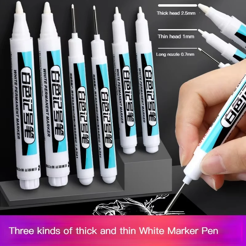 

1/3/10Pcs White Permanent Paint Pen set for Wood Rock Plastic Leather Glass Stone Metal Canvas Ceramic Deep Hole Marker 0.7mm