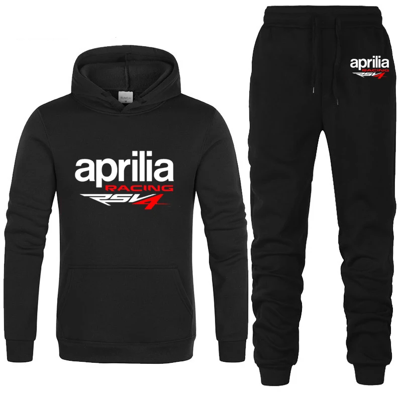 Aprilia Racing - Men's hooded sweatshirt and hooded sweatpants RSV4 printed casual smile high-quality sports soaking 2-piece set