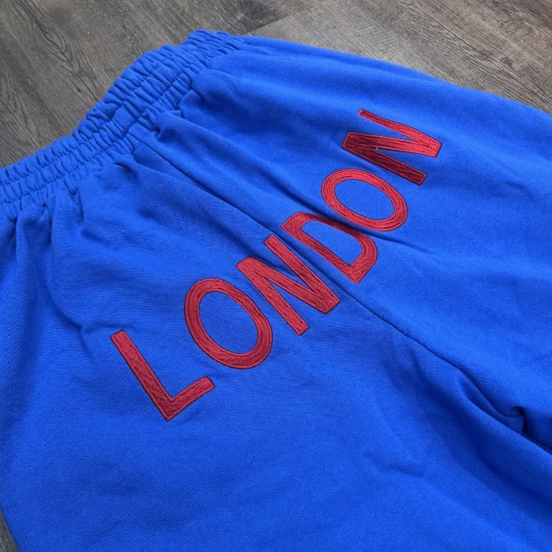 أسود أزرق Mowalola التطريز الحرب الحصان فارس أرقام 6 شعار Sweatpants الرجال النساء كاني ويست السراويل تيري عادية فضفاض بنطلون