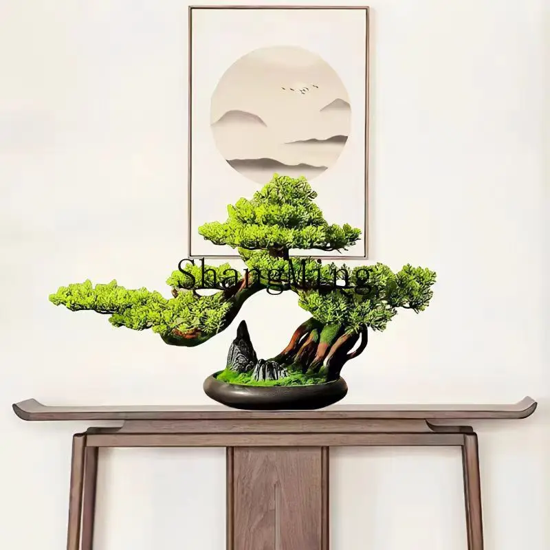 

SM New Chinese Simulation Welcome Pine Bonsai Green Plants Living Room Entrance Office Home Decoration Ornament