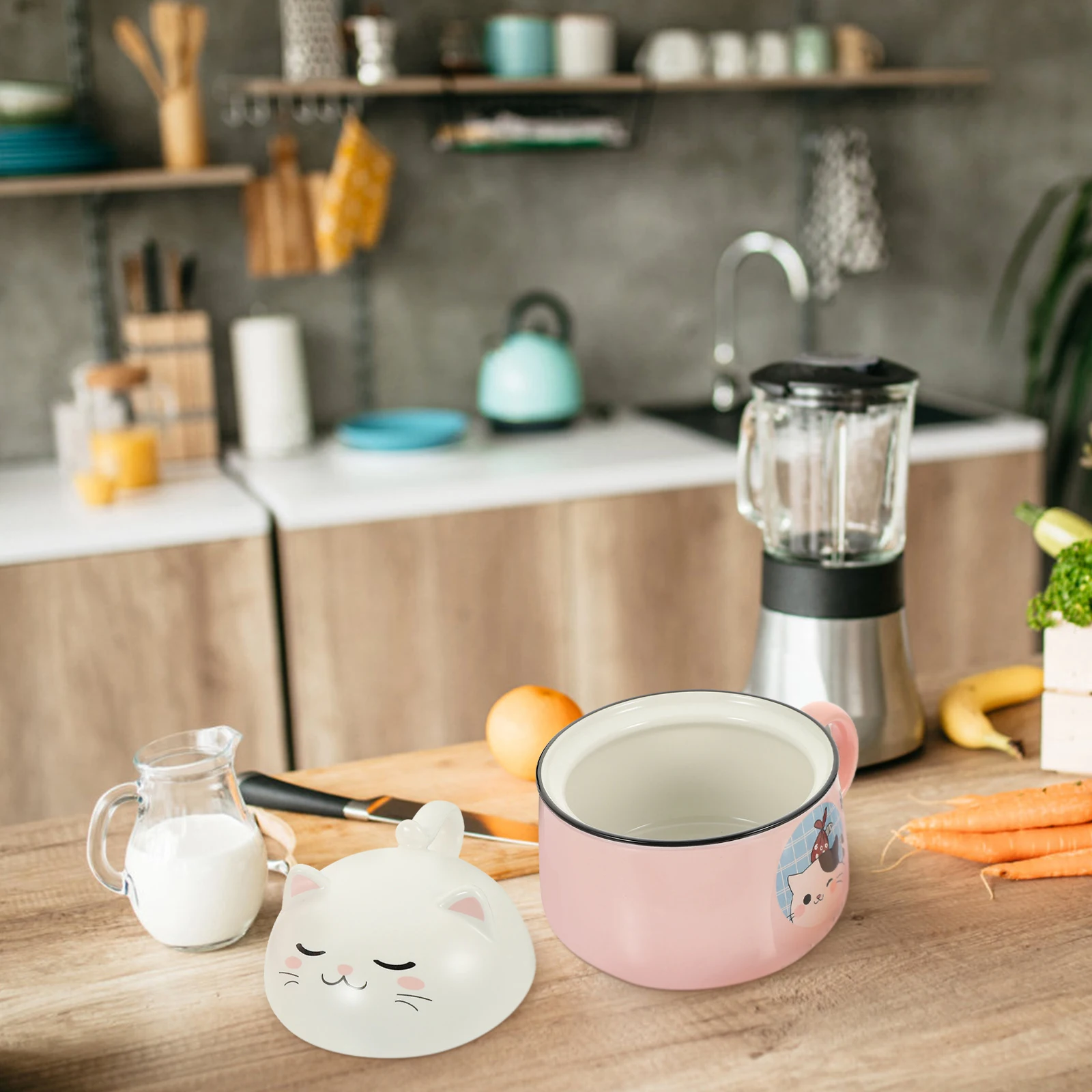 

1Set Bowl with Lid Cute Cat Pattern for Long-Lasting Use Soup Noodles Ramen Bowl with Lid