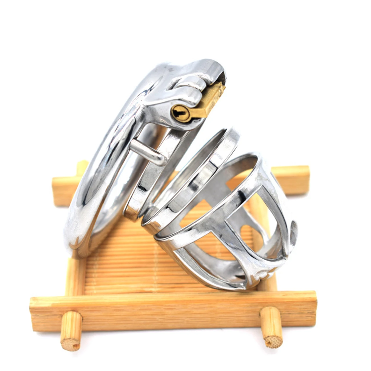 FRRK قيود القضيب المثيرة مجرى البول قفل خواتم الديك الفولاذ المقاوم للصدأ العفة قفص قوس القضيب الخصية القيود والعتاد العفة #6